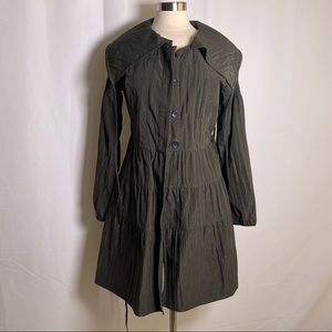 SUGARLIPS | Olive button-up dress; tiered skirt